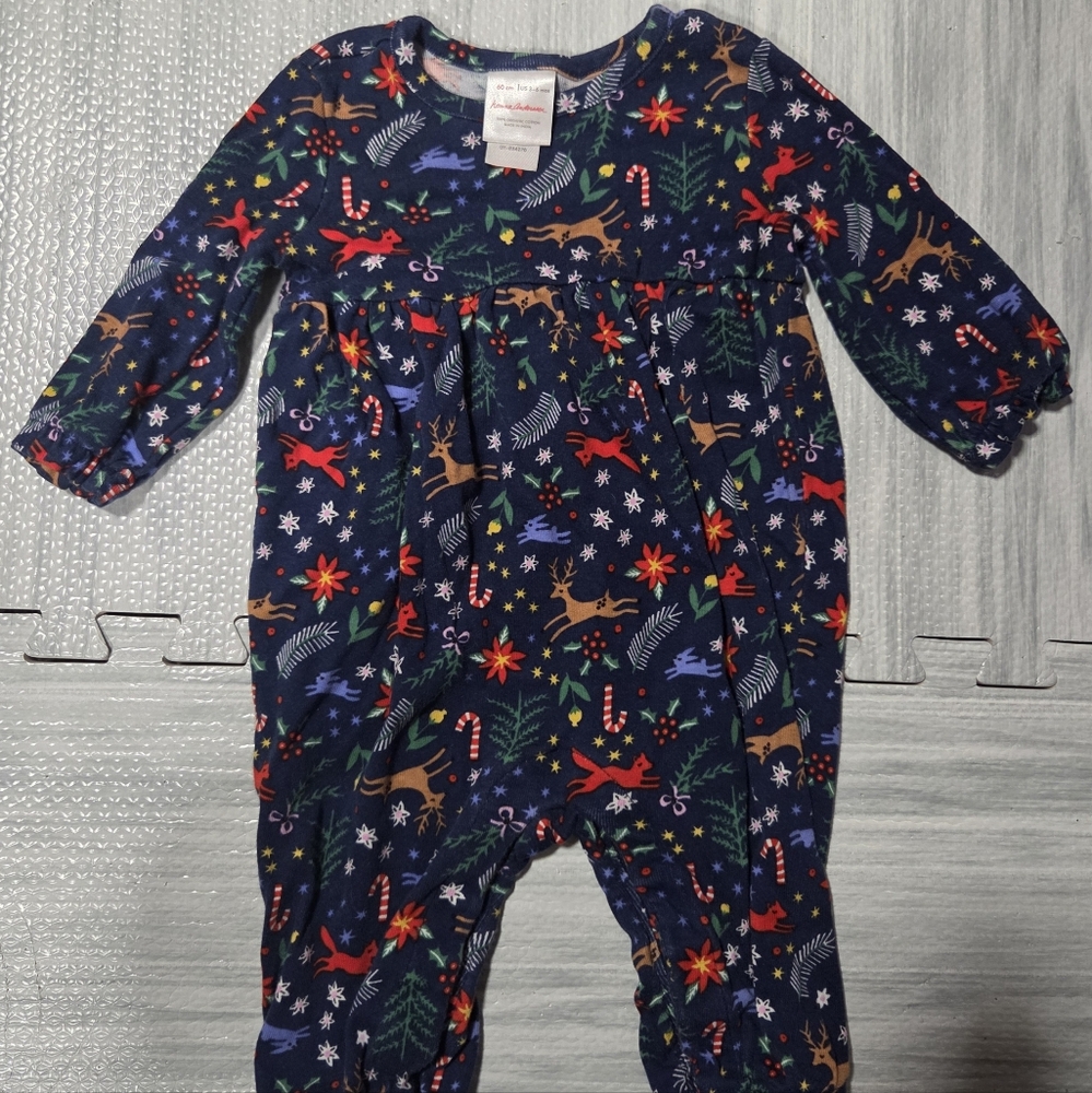 Hanna Anderrson Baby LongSleeve Romper Organic CottonWinter Wonderland On Navy